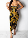 Gold Chain Print Backless Dress