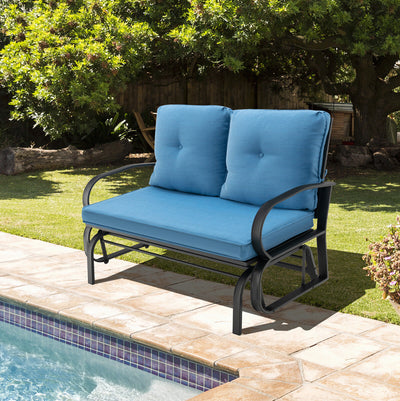 Patiojoy Patio 2-Person Glider Bench Rocking Loveseat Cushioned Armrest Blue