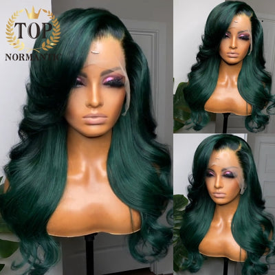 Green Color 13x6 Lace Front Wigs for Women Remy Brazilian Human Hair Loose Wave Wig Pre-plucked Hairline 5x5 Closure