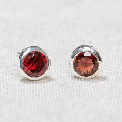 Garnet Silver Stud Earrings by Tiny Rituals