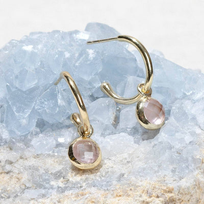 Rose Quartz Golden Hoop Earrings by Tiny Rituals