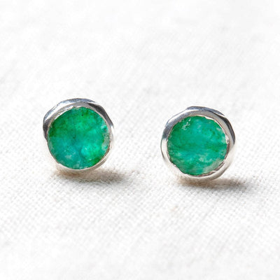 Emerald Silver Stud Earrings by Tiny Rituals