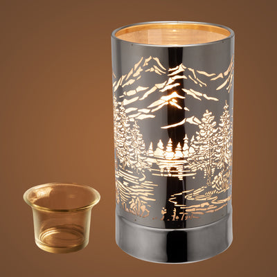 7" Touch lamp/Oil burner/Wax warmer-Silver Mountain Scene by Peterson Housewares & Artwares