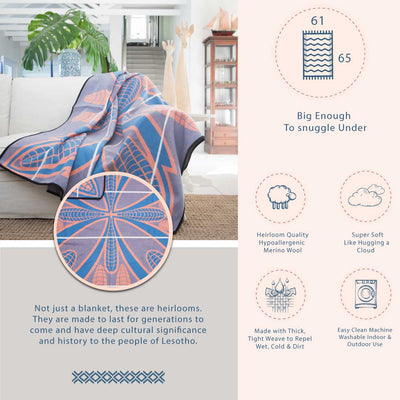 Basotho Wool Blanket - Cobalt/Salmon by Thula Tula