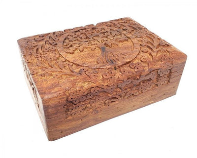 Tree of Life Hand Carved Wood Box 5"x7" by OMSutra