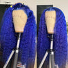 Blue Color Curly Brazilian Human Hair Wigs with Preplucked Hairline Glueless 13x6 Lace Front Wig 5x5 Lace Closure Wigs