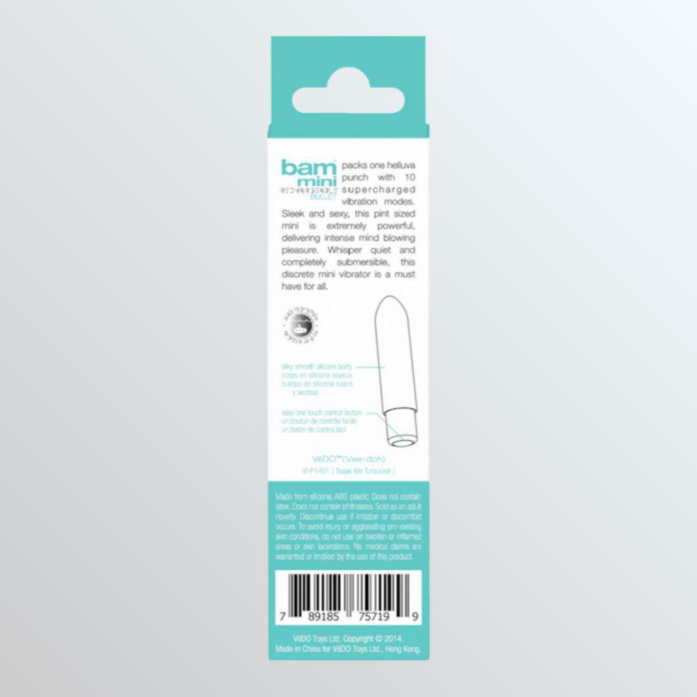 VeDO Bam Rechargeable Bullet Vibrator - 'Tease Me Turquoise' by Condomania