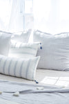 White with Blue Stripes So Soft Linen Pillow by Anaya