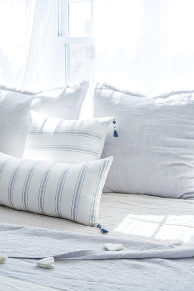 White with Blue Stripes So Soft Linen Pillow by Anaya