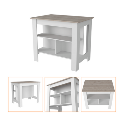 Brooklyn Antibacterial Surface Kitchen Island, Three Concealed Shelves