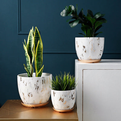 Ceramic Flower Pot Marble Pattern Nordic Style by Blak Hom