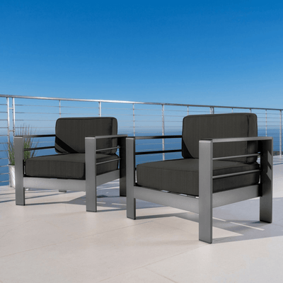 Crested Bay Outdoor Gray Aluminum Club Chairs with Water Resistant Cushions