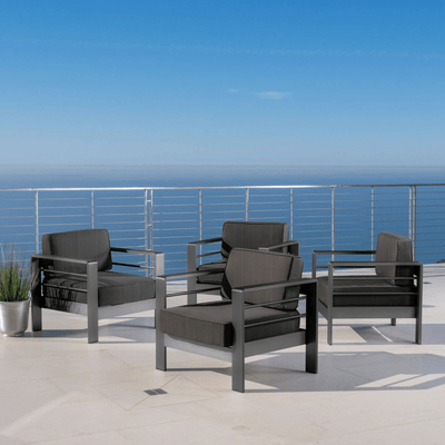 Crested Bay Outdoor Gray Aluminum Club Chairs with Water Resistant Cushions