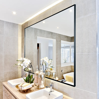 36" x 24" Modern Black Bathroom Mirror with Aluminum Frame by Blak Hom