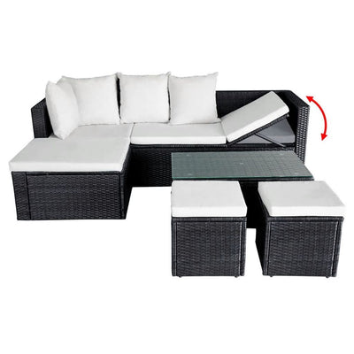 4 Piece Garden Lounge Set with Cushions Poly Rattan (Black)