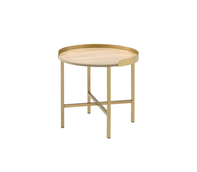 Mithea End Table, Oak Tabletop & Gold Finish
