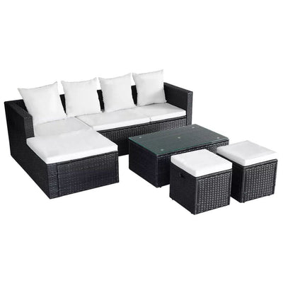 4 Piece Garden Lounge Set with Cushions Poly Rattan (Black)