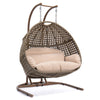 Brown Wicker Hanging Double-Seat Swing Chair with Stand w/Beige Cushion by Blak Hom