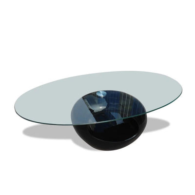Glossy Black Coffee Table with Oval Glass