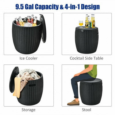 9.5 Gallon 4-in-1 Patio Rattan Cool Bar Cocktail Table