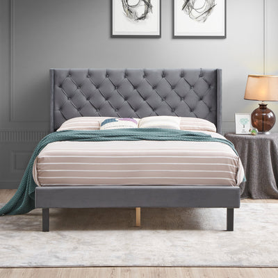 Upholstered Queen Bed with Wings Design by Blak Hom