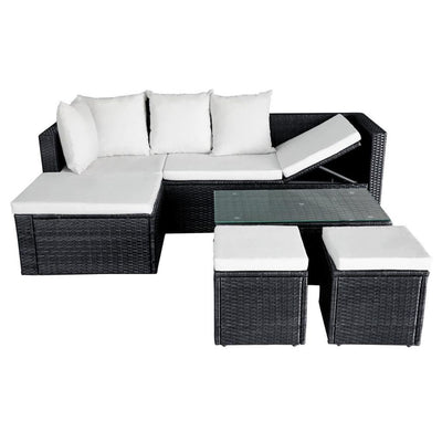 4 Piece Garden Lounge Set with Cushions Poly Rattan (Black)