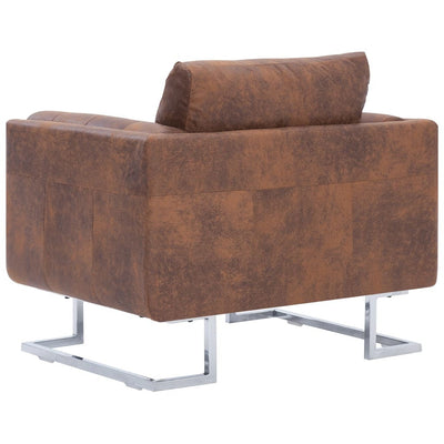 Cube Armchair Brown Faux Suede Leather by Blak Hom