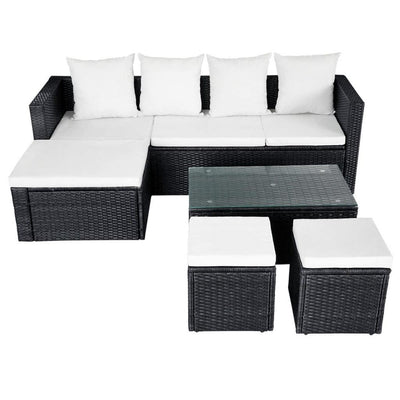 4 Piece Garden Lounge Set with Cushions Poly Rattan (Black)