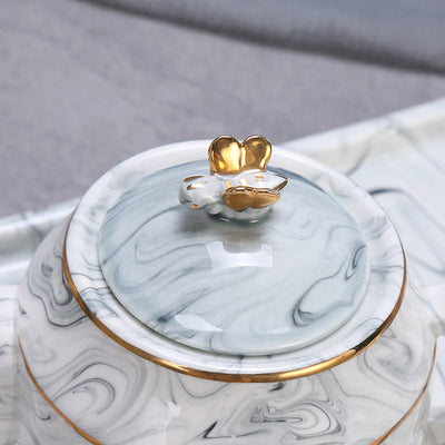 6 Pieces Marble  Ceramic Tea Set by Blak Hom