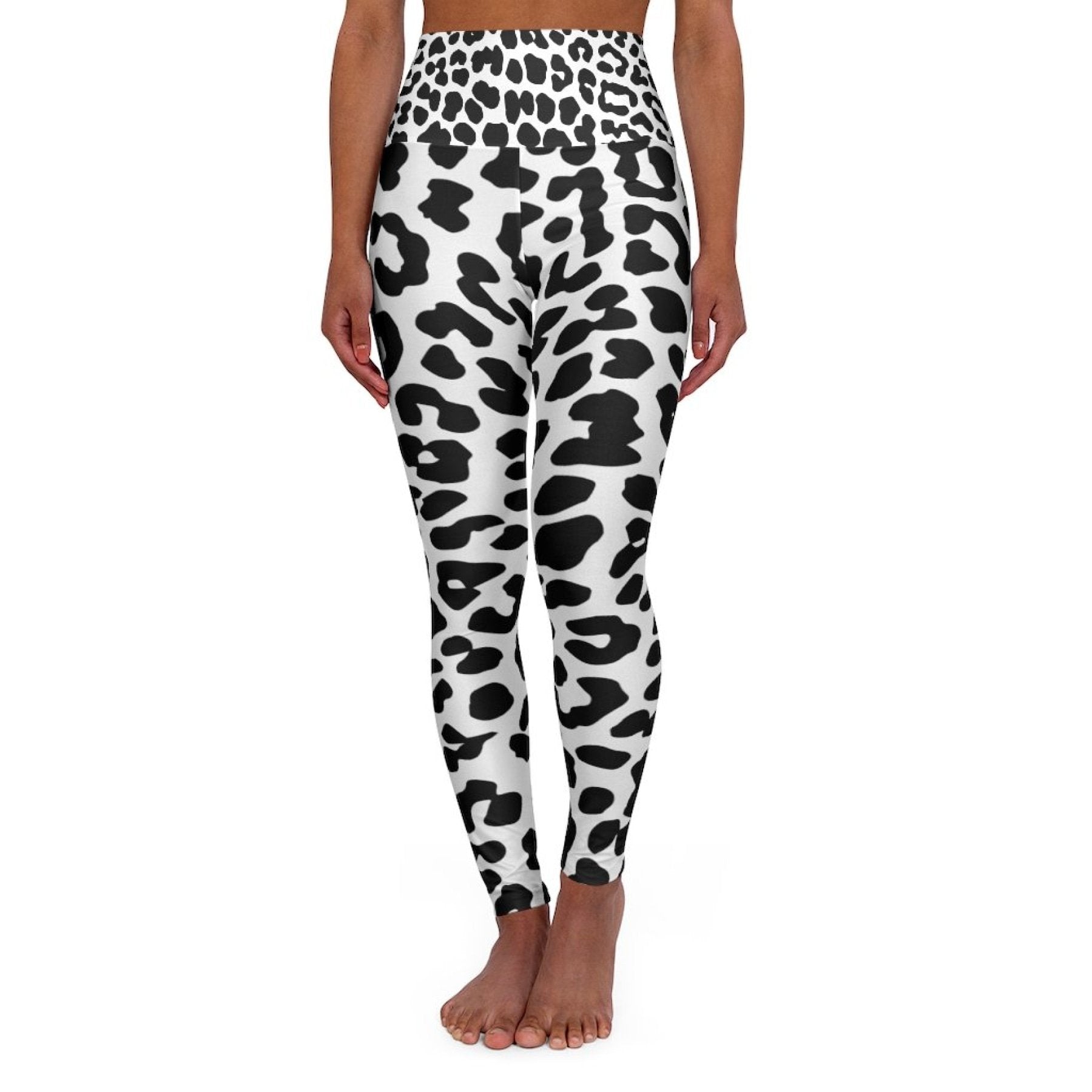 High Waisted Yoga Leggings, Black And White Leopard Style Pants by inQue.Style