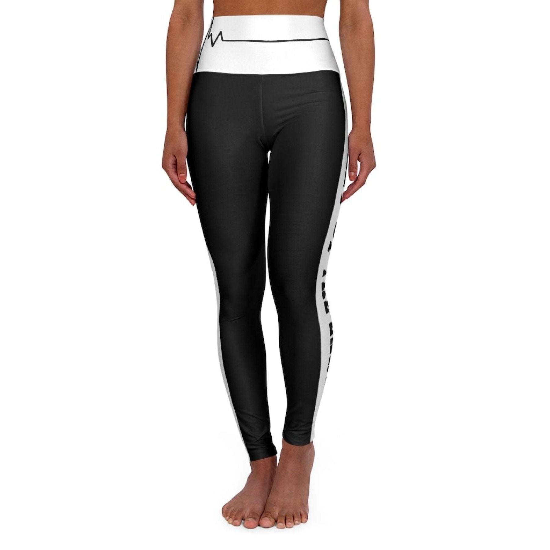 High Waisted Yoga Leggings, Black And White Salt Of The Earth Beating Heart Sports Pants by inQue.Style