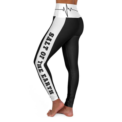 High Waisted Yoga Leggings, Black And White Salt Of The Earth Beating Heart Sports Pants by inQue.Style