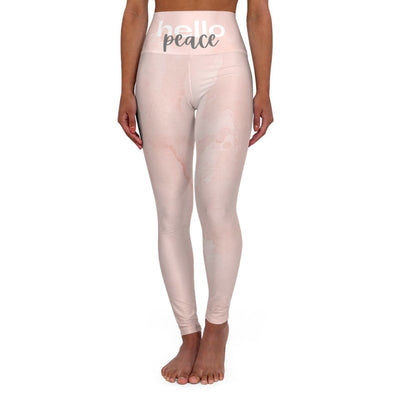 High Waisted Yoga Leggings, Peach Marble Style Fitness Pants by inQue.Style