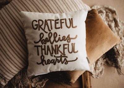 Grateful Bellies Thankful Hearts Throw Pillow Cover
