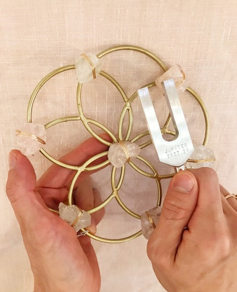 Tuning Fork & Rose Quartz & Quartz  Crystal Grid Instrument Set for Sound Healing by Ariana Ost