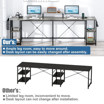 L Shaped Desk 95" Reversible Corner with Shelves Workstation Gray by Plugsus Home Furniture