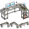 L Shaped Desk 95" Reversible Corner with Shelves Workstation Gray by Plugsus Home Furniture