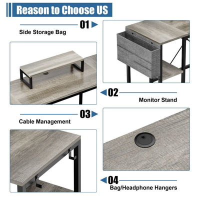 L Shaped Desk 95" Reversible Corner with Shelves Workstation Gray by Plugsus Home Furniture