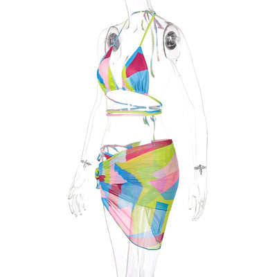 Land of Nostalgia Sleeveless Patchwork Print Bandage Women's Sexy Summer 2 Pieces Bikini by Land of Nostalgia