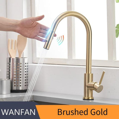 Sensor Kitchen Faucets Brushed Gold Smart