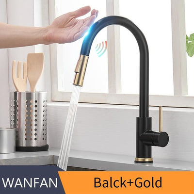 Sensor Kitchen Faucets Brushed Gold Smart