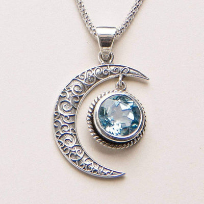 Gemstone Silver Moon Pendant Necklace by Tiny Rituals