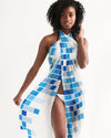 Uniquely You Sheer Mosaic Squares Blue and White Swimsuit Cover Up by inQue.Style