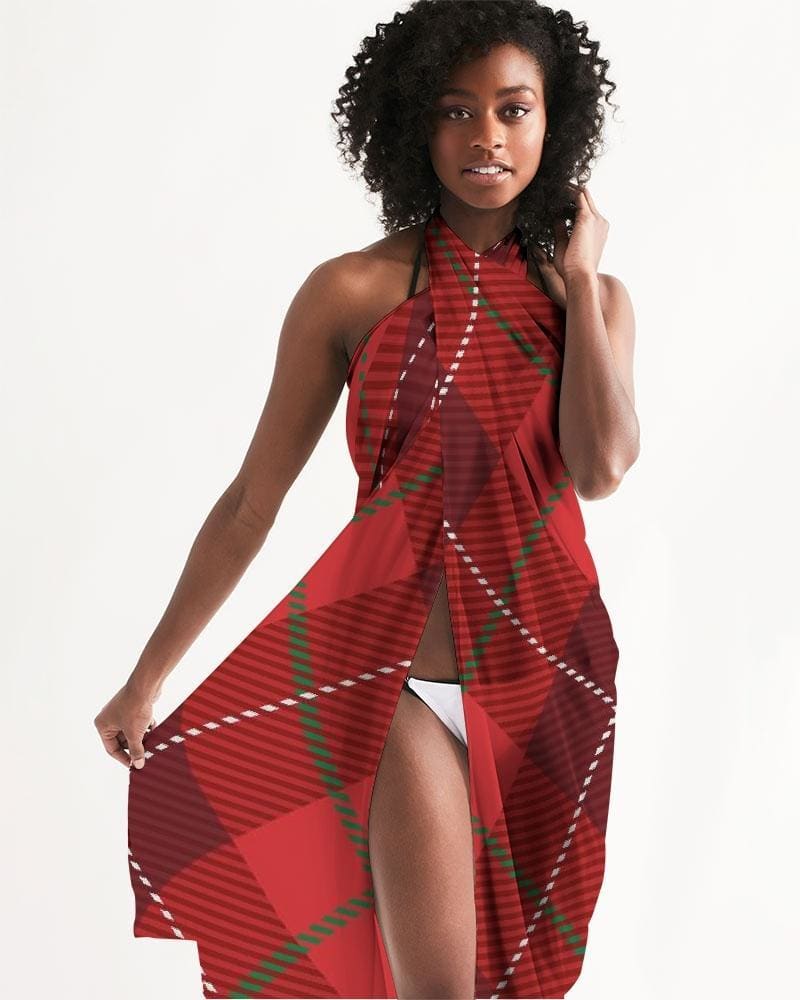 Uniquely You Sheer Plaid Red Swimsuit Cover Up by inQue.Style