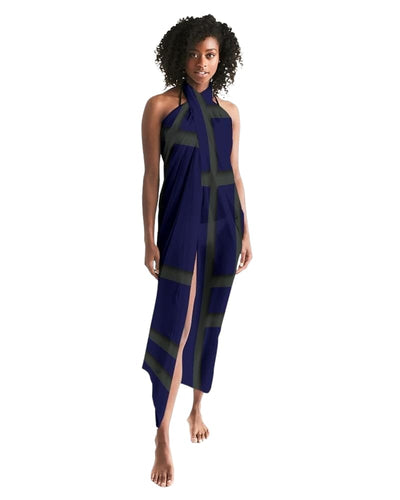 Uniquely You Sheer Sarong Swimsuit Cover Up Wrap / Geometric Dark Blue and Green by inQue.Style
