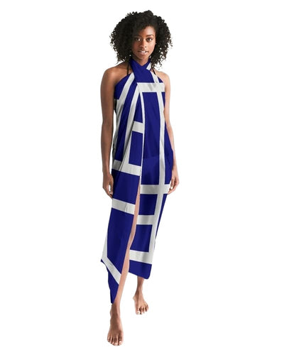 Uniquely You Sheer Sarong Swimsuit Cover Up Wrap / Geometric Dark Blue and White by inQue.Style