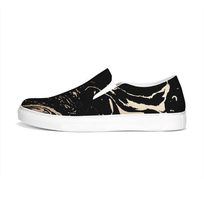 Uniquely You Womens Sneakers - Black & Beige Swirl Style Low Top Slip-On Canvas Shoes by inQue.Style