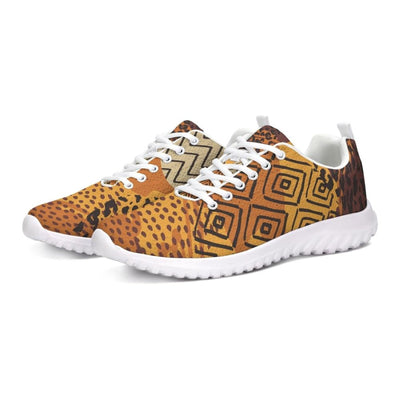 Uniquely You Womens Sneakers - Canvas Running Shoes,  Brown and Yellow Print by inQue.Style
