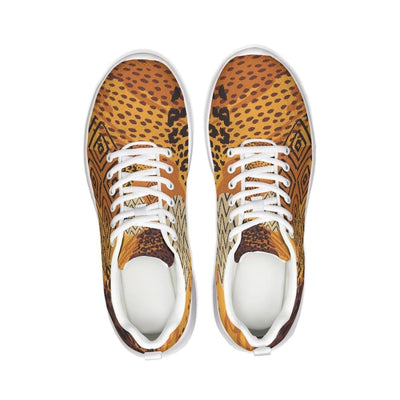 Uniquely You Womens Sneakers - Canvas Running Shoes,  Brown and Yellow Print by inQue.Style
