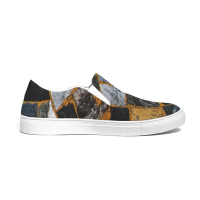 Uniquely You Womens Sneakers - Canvas Slip On Shoes, Black Mosaic Print by inQue.Style